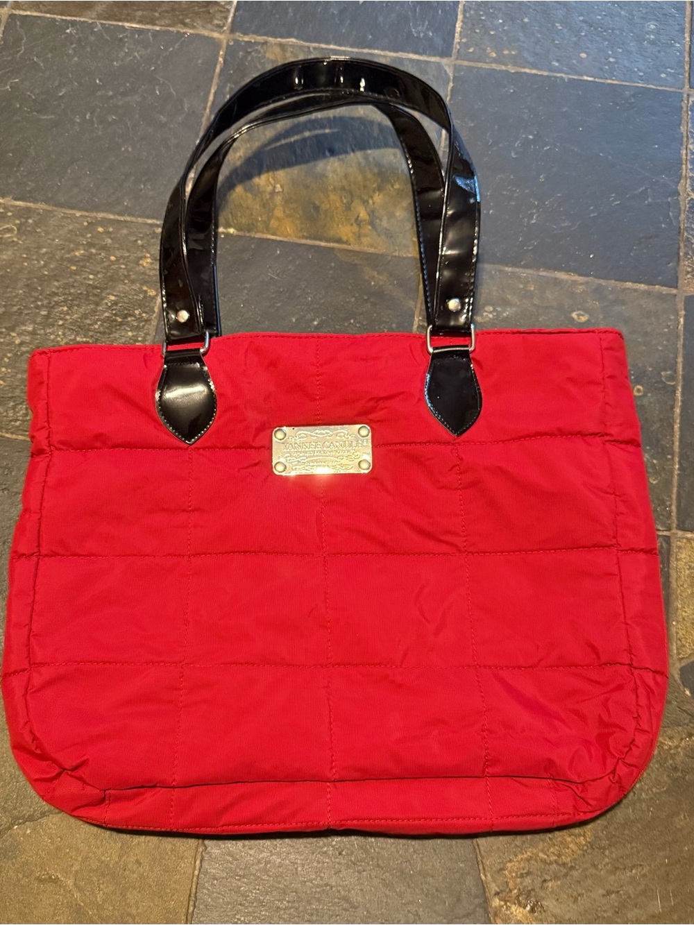 Yankee Candle Red Quilted Tote with Black Patent Handles